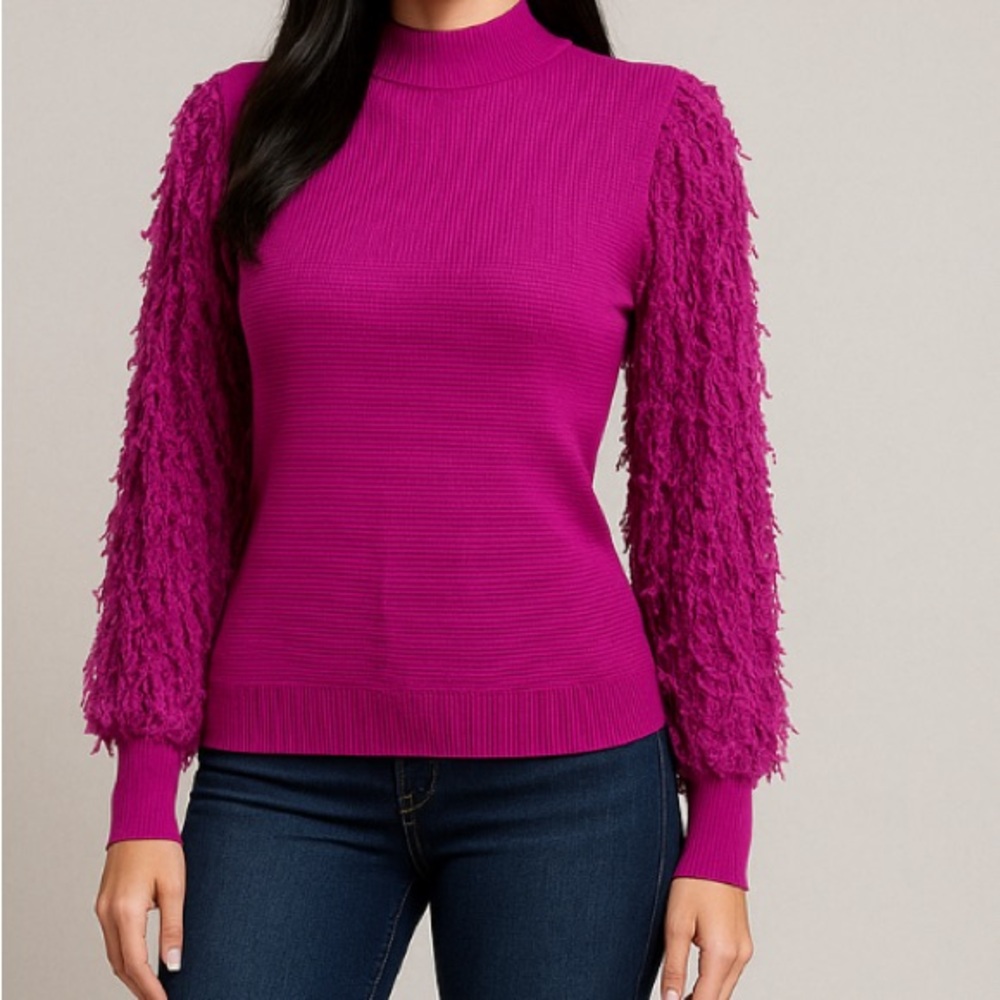 Siani Milano purple knit sweater with faux feather sleeves size Medium